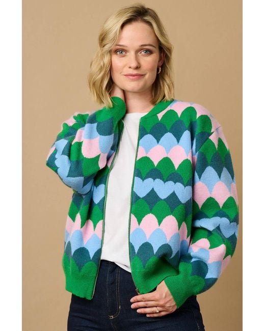 Sugarhill Green Solana Knitted Bomber Multi, Heart Scallop