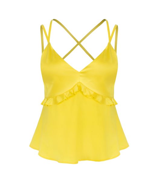 JAAF Ruffled Silk Top In Lemon Yellow
