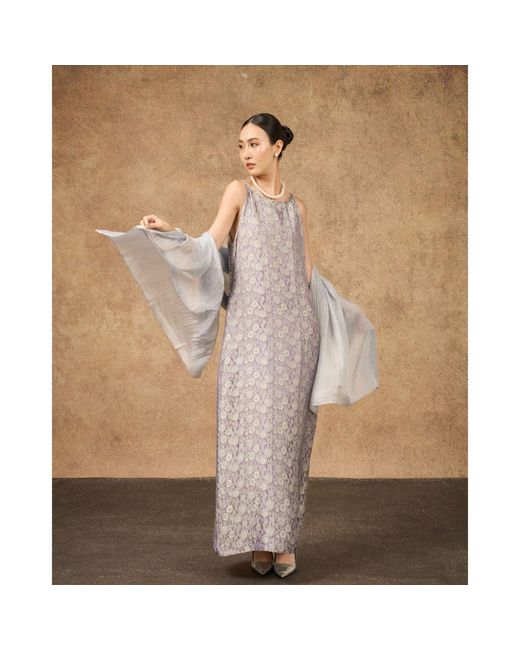 Silk and Bears Gray Aurora Moonlit Lilac Hand-Dyed Silk Jacquard Maxi Dress