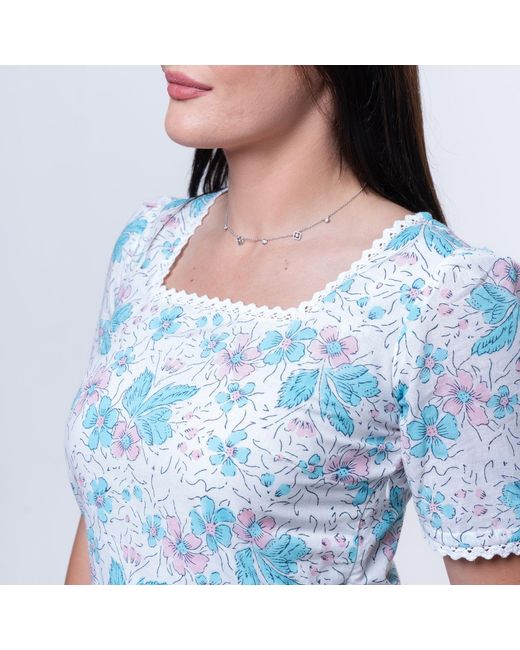 House of Gl Blue Ciela Cotton Lace-Trim Mini Dress