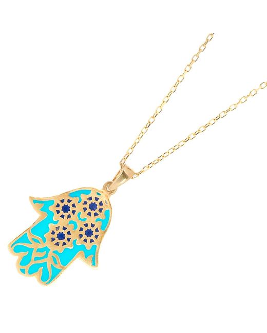 Ebru Jewelry Blue Good Vibes Enamel Hamsa Necklace Gold