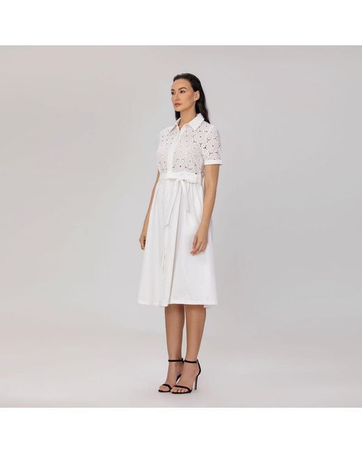 Smart and Joy Gray Lace And Cotton Shirt Dress With Belt