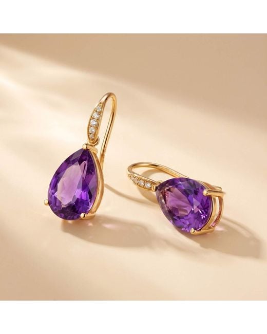 Kai Fine Jewelry Purple Solid Natural Pear Amethyst & Diamond Drop Earrings