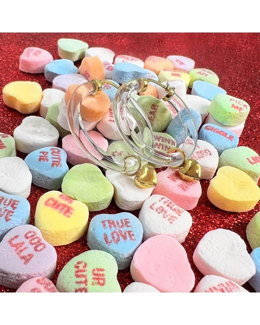 Gold & Honey Blue Heart Charm Hoop Earrings