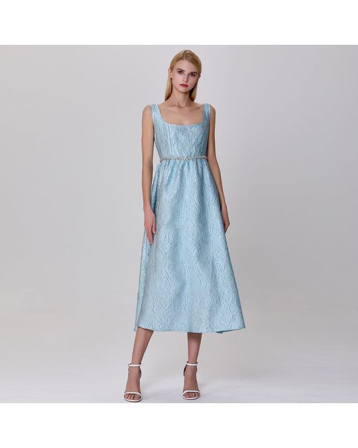 Smart and Joy Blue Fit-And-Flare Textured Jacquard Dress