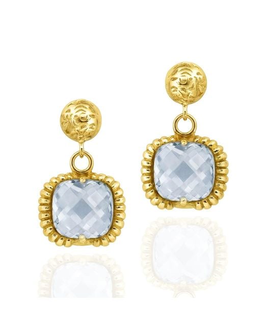 Unaloe Blue Plated Crystal Drop Earrings With Ornamental Engraved Design Jewelry For