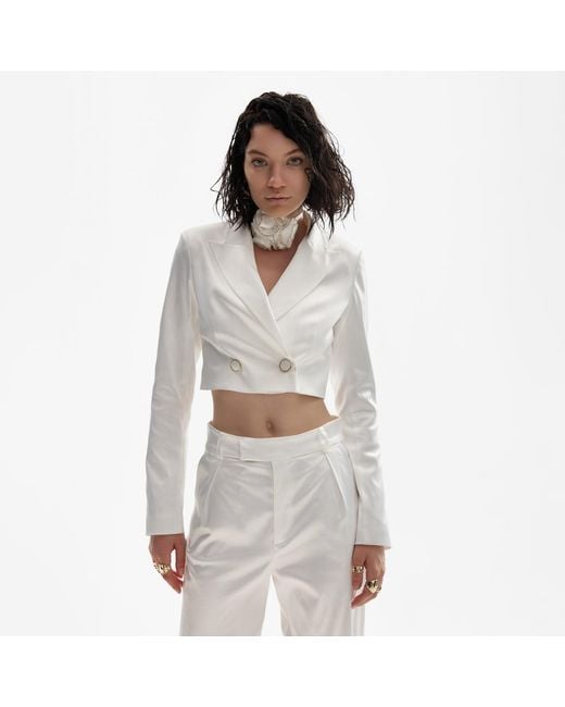 Lita Couture White Satin Flower Crystal Choker Necklace
