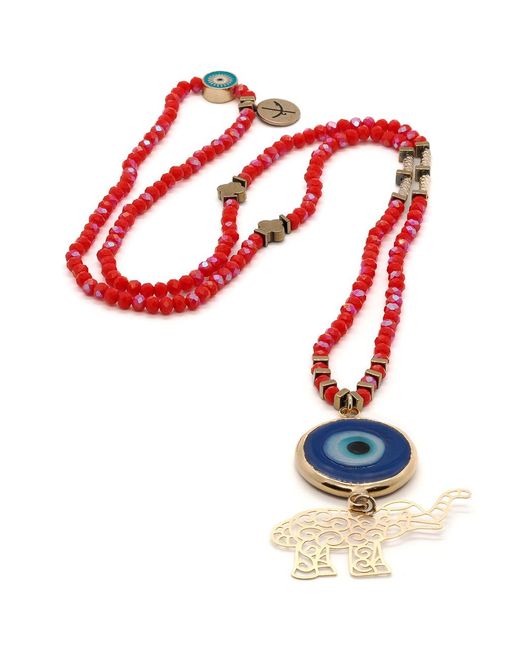 Ebru Jewelry White Summer Lucky Elephant And Evil Eye Necklace