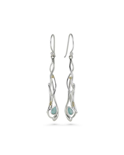 Isla Silver Metallic Aqua Chalcedony Drop Earrings