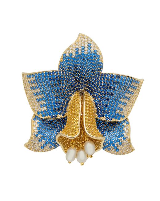 Latelita London Blue Daffodil With Pearls Cocktail Ring Sapphire Cz