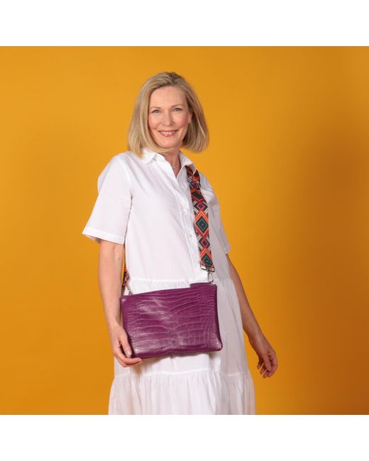 SJW BAGS LONDON Purple Croc-Embossed Leather Bag