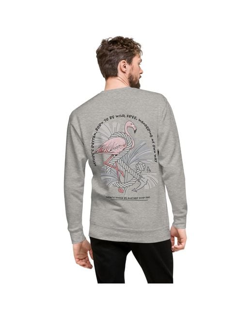Anchor and Crew Gray Heather Flamingo Another Good Day Cotton Blend Sweatshirt