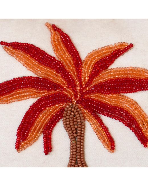 Laura Slings Pink Beaded Shoulder Bag With Palm Tree & Flowers Embroidery And Embellished Details