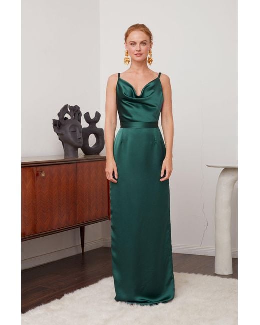 Undress Green Amila Long Evening Dress With Cowl Neck
