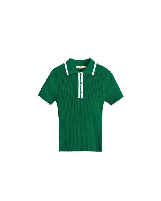 Victoria Paulsen Green Jamie Pointelle Knit Short Sleeve Polo