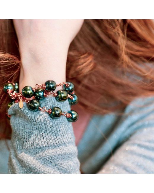 Rejected Hearts Club Green Rose Jasmine Socialite Hematite Beaded Bracelet With Magnetic Clasp