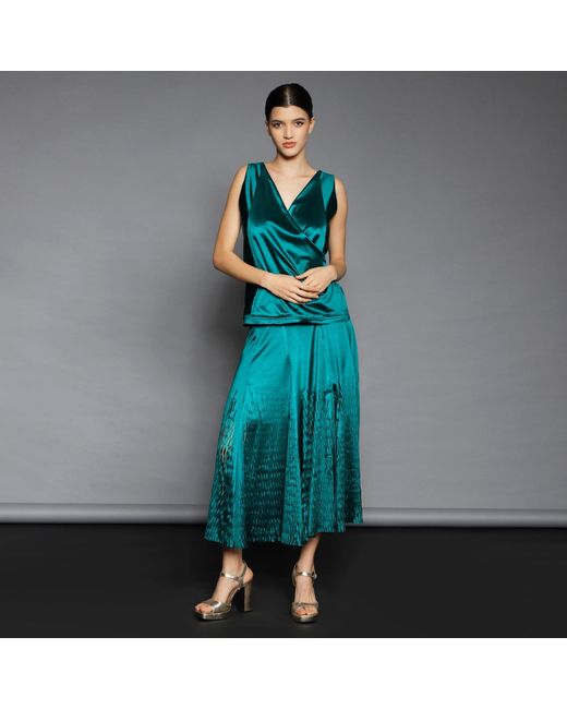 Silvia Serban Green Midi Laser Cut Paneled Skirt