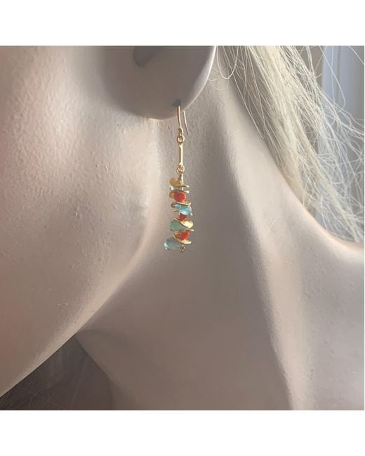 Lori Kaplan Design Metallic Signature Aqua Apatite Earrings With Coral