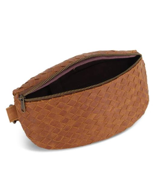Hides Leather Co. Brown Nexus Woven Leather Belt Bag, Handmade Minimal Saddle Waist Purse