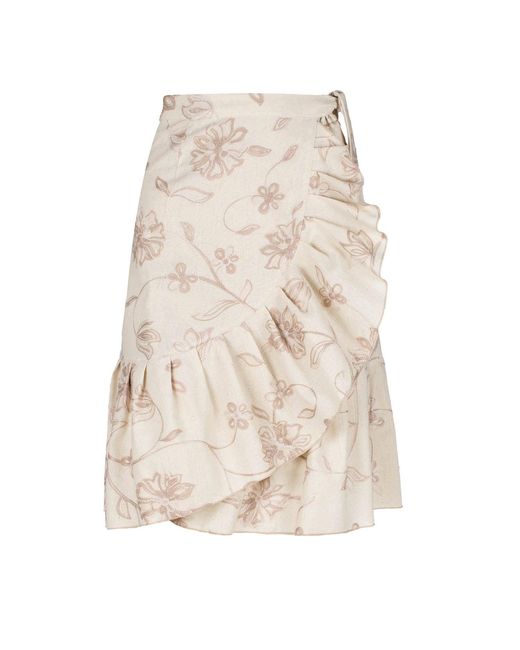 Conquista Natural Neutrals Ecru Embroidered Floral Wrap Ruffle Skirt