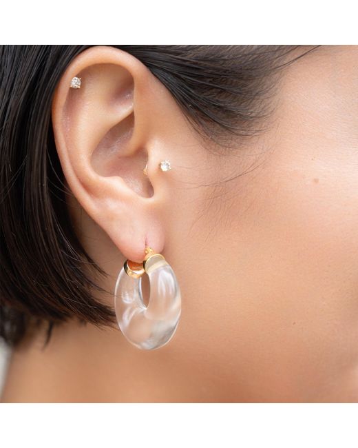Gold & Honey Metallic Clear Chunky Graduated Lucite Hoop Earrings