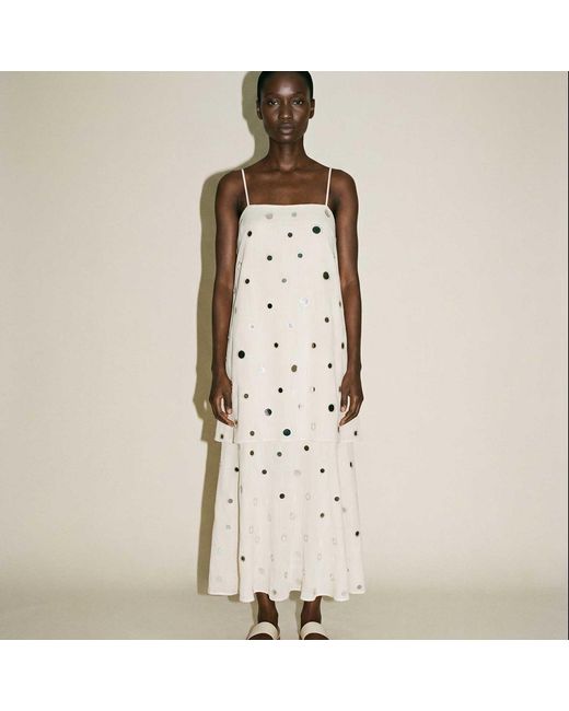 Polko Natural Neutrals Handmade Mirror Embellished Sleeveless Convertible Cotton Dress