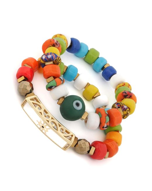 Ebru Jewelry Blue Colorful Protection Evil Eye Charm Ceramic Bracelet Duo