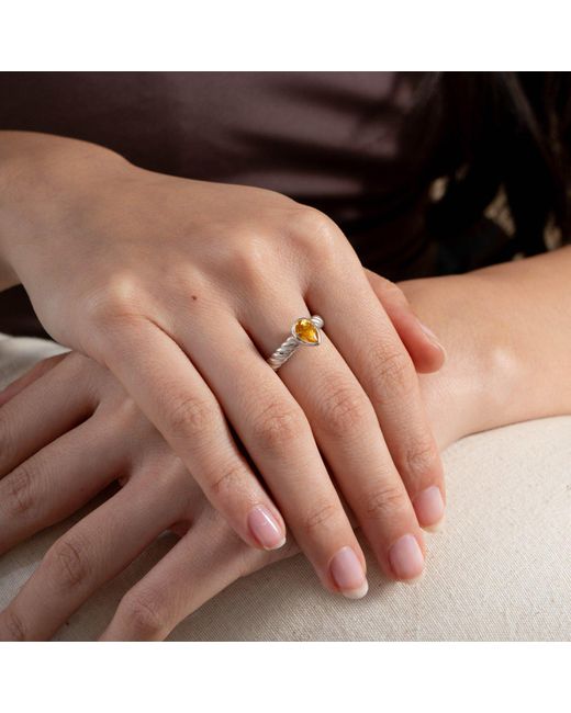 Dower & Hall Metallic Citrine Pear Twist Twinkle Ring