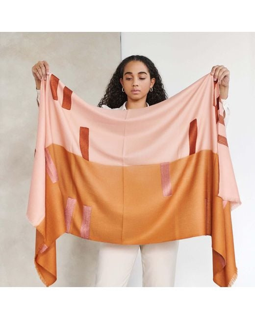 Variously Pink Canyon Hand Embroidered Hand Woven Merino Blend Scarf