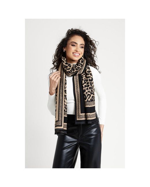 Saachi Black Reversible Leopard Pattern Wheat Scarf