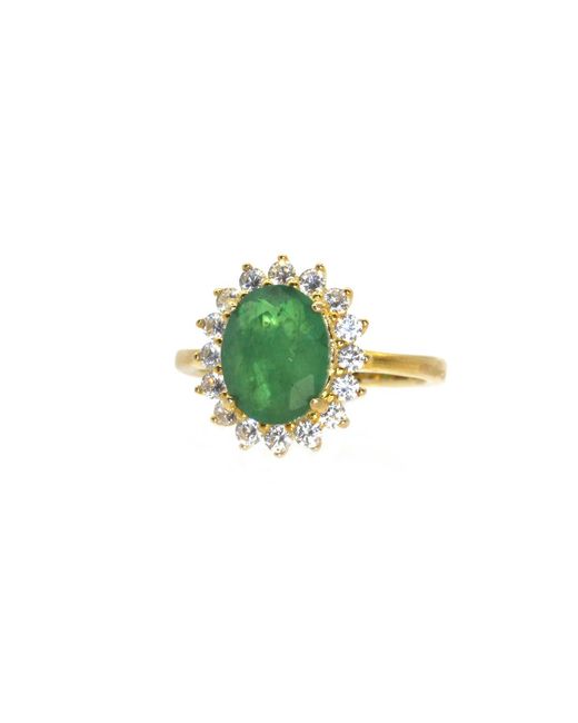 VicStoneNYC Fine Jewelry Green Unique Stone Halo Vermeil Ring