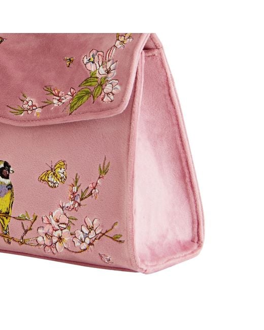 Fable England Pink Morning Song Bird Embroidered Mini Tote