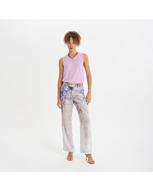Lalipop Design Gray Abstract Floral Print Wide-Leg Pants
