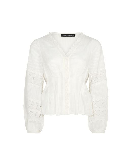 Rose & Nancy White Harri Cotton Heart Lace Blouse