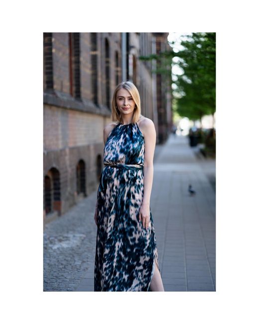 Oh!Zuza Blue Neutrals Echo Satin Viscose Maxi Dress With Belt