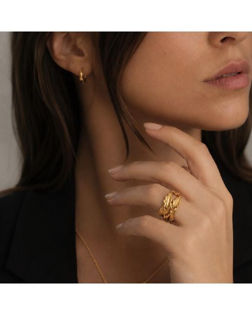 Unaloe Metallic Adjustable-Plated Leaf Ring For – Nature Inspired Open Band Statement Jewelry