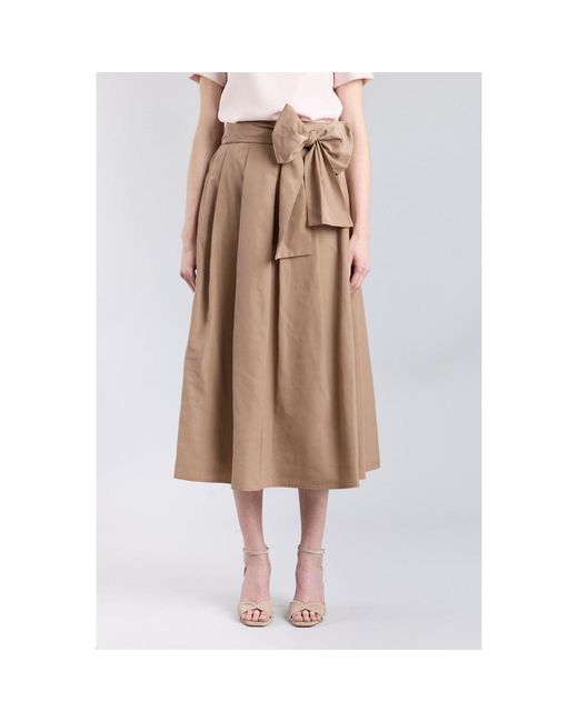 The Extreme Collection Natural Neutrals Camel Midi Skirt Taffeta With Waist Tie