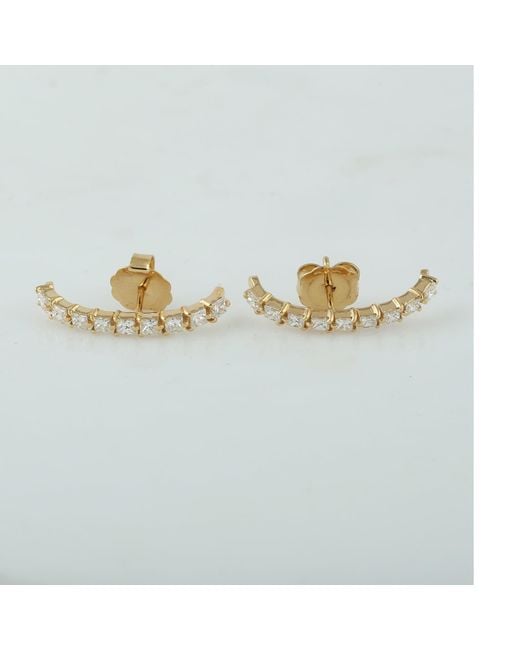 Artisan Metallic Princess Cut Diamond In 18k Yellow Gold Designer Stud Earrings