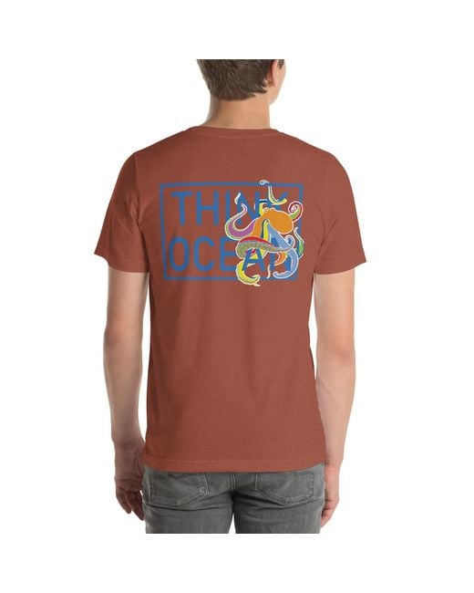 Anchor and Crew Orange Clay Think Ocean Octopus Fluorescence Cotton Embroidered T-Shirt for men