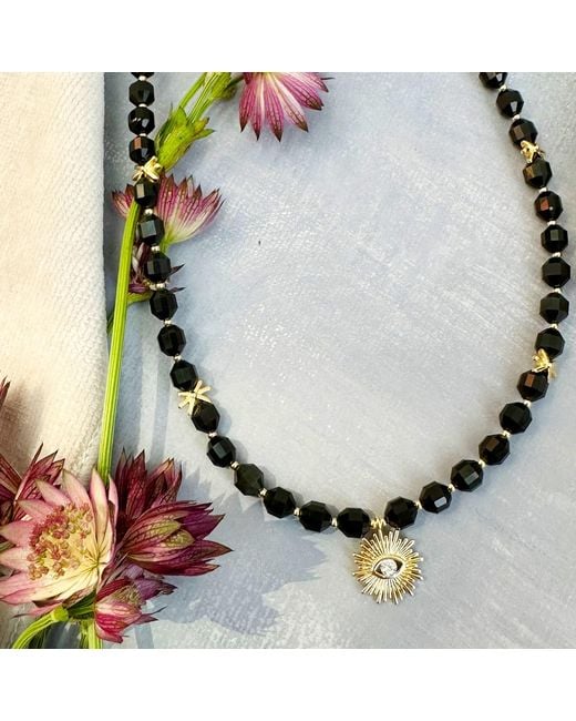 Farra Black Obsidian With Evil Eye Pendant Choker