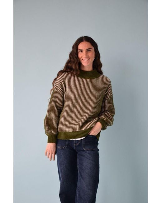 Mind Traveler Green Khaki & Striped Knit Emma Jumper