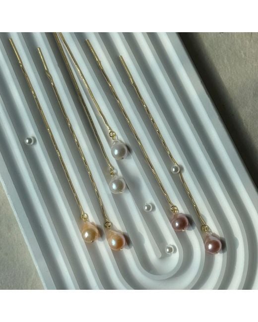 Ninemoo Metallic Sweet Hue Pearl Threader Earrings