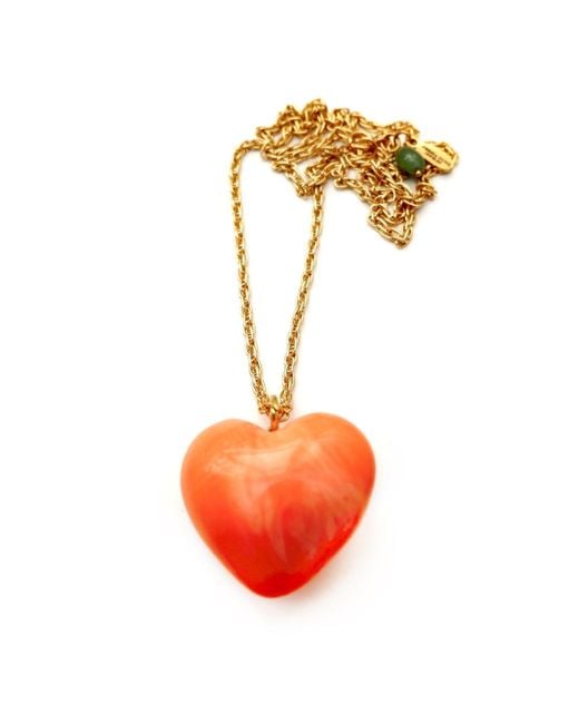 Persia Dona Jewelry Orange Puffy Heart Pendant Necklace