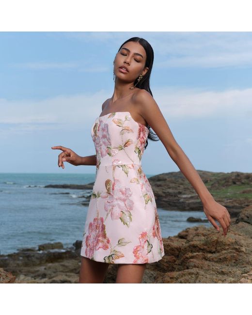 Justin Tong Pink Ellaire Beaded Mini Dress