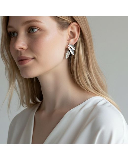 Maison De Gala Metallic Leaf Branch Statement Stud Earrings