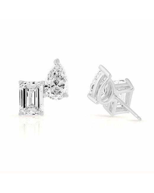 AVJD NEW YORK Metallic Solid Toi Et Moi Lab Grown Diamond Three Carat Total Weight Stud Earrings