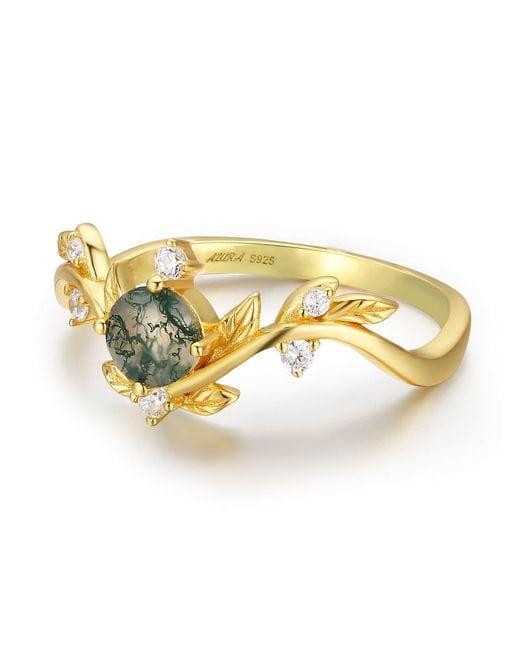 Azura Jewelry New York Metallic Willow Moss Agate Ring Vermeil