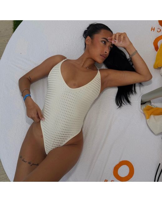 The Delarose Sisters Blue Ninety Five Studded Plunge One-Piece