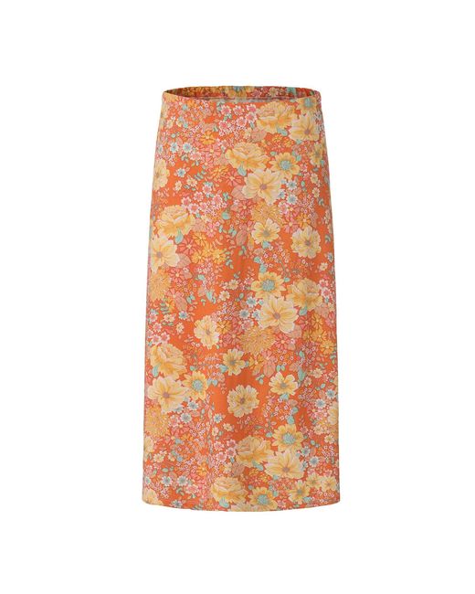 FRONT ROW SHOP Orange Daisy Viscose Jersey Midi Skirt