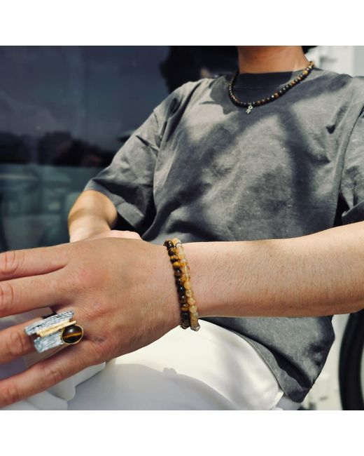 Farra Black Tiger-Eye Stone Flexible Bracelet for men